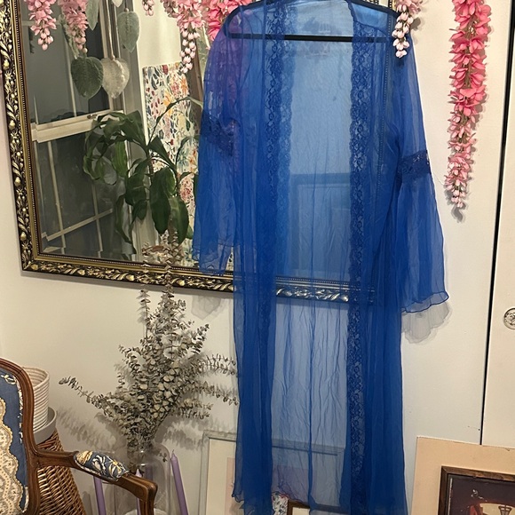 Luxurious Sheer Blue Lace Robe - Picture 8 of 8
